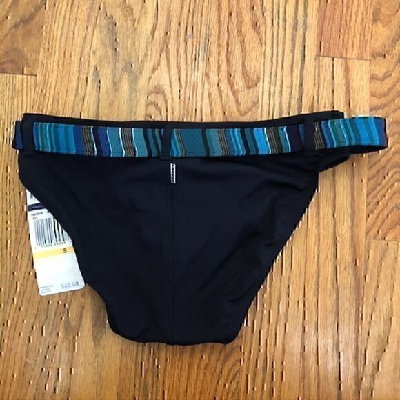 NEW NWT ANNE COLE Black Blue Metallic Copper ? Belted Swim Bikini Bottom Small S - Picture 7 of 9